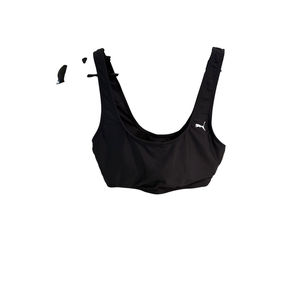 Puma Womens Black Scoop Neck Bikini Swim Top XL Athletic Solid Logo Stretch